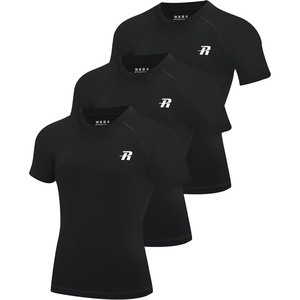 image:imageRunhit Boys Compression Shirt Short Sleeve Youth Basketball Undershirt Kids Quick Dry Athletic Base Layer TShirt3 Pack Blackblackblack