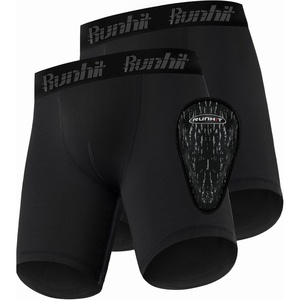 image:imageRunhit Boys Cup Underwear for Baseball Football Youth Compression Shorts with Soft Protective Athletic Cup Boxer Brief2 Pack Black