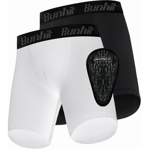 image:imageRunhit Boys Cup Underwear for Baseball Football Youth Compression Shorts with Soft Protective Athletic Cup Boxer Brief2 Pack Black White