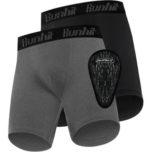 image:imageRunhit Boys Cup Underwear for Baseball Football Youth Compression Shorts with Soft Protective Athletic Cup Boxer BriefBlackdark Gray