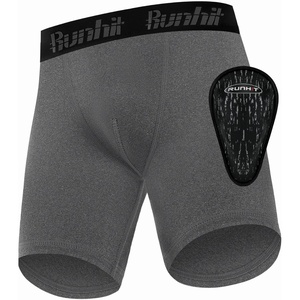 image:imageRunhit Boys Cup Underwear for Baseball Football Youth Compression Shorts with Soft Protective Athletic Cup Boxer BriefDark Gray