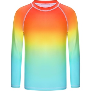 image:imageRunhit Boys Gradient Rash Guard Swim Shirt Long Sleeve Kids UPF 50 Sun Protection UV Water Shirts SPF Quick Dry RashguardOrangebluegreen