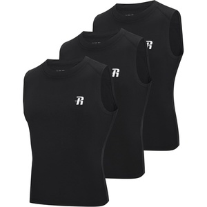image:imageRunhit Boys Sleeveless Compression Shirt Kids Athletic Tank Tops Youth Quick Dry Undershirt for Football Basketball3pack Black