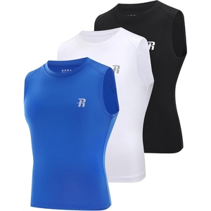 image:imageRunhit Boys Sleeveless Compression Shirt Kids Athletic Tank Tops Youth Quick Dry Undershirt for Football BasketballBlack White Blue