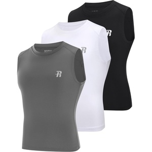 image:imageRunhit Boys Sleeveless Compression Shirt Kids Athletic Tank Tops Youth Quick Dry Undershirt for Football BasketballBlack White Gray