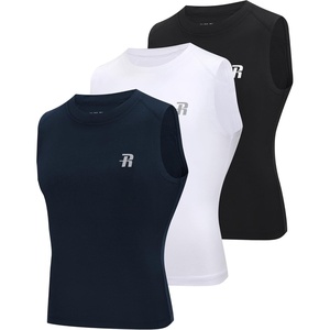 image:imageRunhit Boys Sleeveless Compression Shirt Kids Athletic Tank Tops Youth Quick Dry Undershirt for Football BasketballBlack White Navy