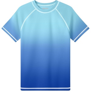 image:imageRunhit Boys Swim Shirt Rash Guard Short Sleeve UPF 50 Sun Protection Kids Water UV SPF Shirt Quick DryBlue Gradient