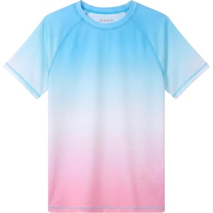 image:imageRunhit Boys Swim Shirt Rash Guard Short Sleeve UPF 50 Sun Protection Kids Water UV SPF Shirt Quick DryBlue Pink Gradient