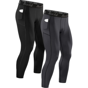 image:imageRunhit Compression Pants Men Running Tights Leggings Athletic Workout Gym Pants2 Pack Pocket Black  Gray