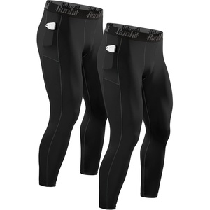 image:imageRunhit Compression Pants Men Running Tights Leggings Athletic Workout Gym Pants2 Pack Pocket Black