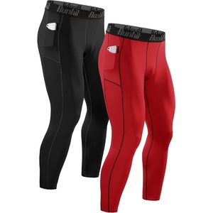 image:imageRunhit Compression Pants Men Running Tights Leggings Athletic Workout Gym Pants2 Pack With Pocket Black  Red
