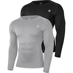 image:imageRunhit Compression Shirts for Men Long Sleeve Cool Dry Workout Undershirts Athletic Running Base Layer Top for Sports Gym2 PackblackLight Gray