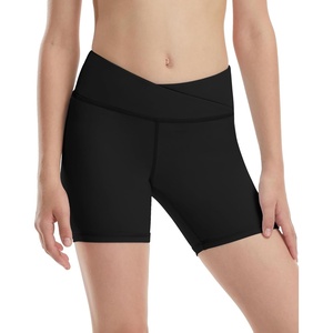 image:imageRunhit Girls Volleyball Shorts 5 Youth Spandex Biker Shorts Kids V Cross Waist Compression Dance Athletic ShortsBlack