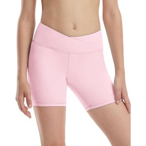 image:imageRunhit Girls Volleyball Shorts 5 Youth Spandex Biker Shorts Kids V Cross Waist Compression Dance Athletic ShortsPink