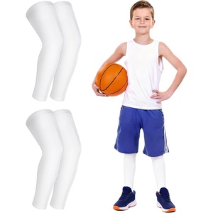 image:imageRunhit Kids Basketball Leg Sleeve Youth Long Compression Leg Sleeves Full Length UV Protection for Soccer Football2 Pairs Whitewhite