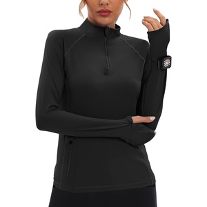 image:imageRunhit Long Sleeve Golf Shirts Women Zip Pullover UPF 50 Sun Shirts Quick Dry Hiking Tennis Running Shirts Workout TopsBlack