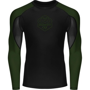 image:imageRunhit Mens BJJ Rash Guard Jiu Jitsu Compression Shirts Long Sleeve for MMA No GI Wrestling Grappling Sports Base LayerArmy Green