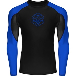 image:imageRunhit Mens BJJ Rash Guard Jiu Jitsu Compression Shirts Long Sleeve for MMA No GI Wrestling Grappling Sports Base LayerBlue