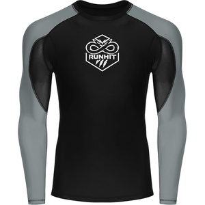 image:imageRunhit Mens BJJ Rash Guard Jiu Jitsu Compression Shirts Long Sleeve for MMA No GI Wrestling Grappling Sports Base LayerGray