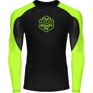 image:imageRunhit Mens BJJ Rash Guard Jiu Jitsu Compression Shirts Long Sleeve for MMA No GI Wrestling Grappling Sports Base LayerNeon Green