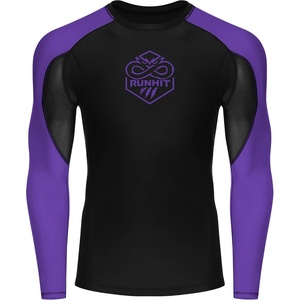 image:imageRunhit Mens BJJ Rash Guard Jiu Jitsu Compression Shirts Long Sleeve for MMA No GI Wrestling Grappling Sports Base LayerPurple