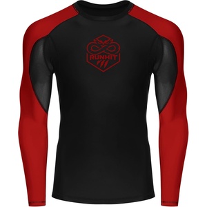 image:imageRunhit Mens BJJ Rash Guard Jiu Jitsu Compression Shirts Long Sleeve for MMA No GI Wrestling Grappling Sports Base LayerRed