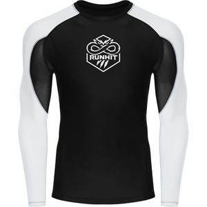 image:imageRunhit Mens BJJ Rash Guard Jiu Jitsu Compression Shirts Long Sleeve for MMA No GI Wrestling Grappling Sports Base LayerWhite