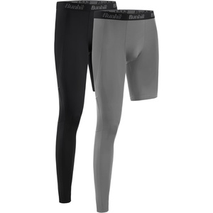 image:imageRunhit Mens Basketball One Leg Compression Tights Full Length Single Leg Compression Pants Sports Base Layer UnderwearBlackgrayright Long