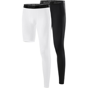 image:imageRunhit Mens Basketball One Leg Compression Tights Full Length Single Leg Compression Pants Sports Base Layer UnderwearBlackwhiteleft Long