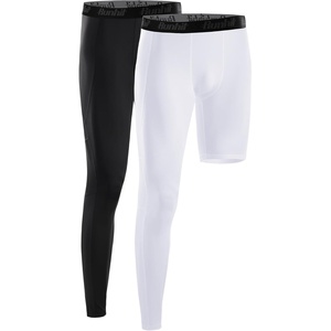 image:imageRunhit Mens Basketball One Leg Compression Tights Full Length Single Leg Compression Pants Sports Base Layer UnderwearBlackwhiteright Long