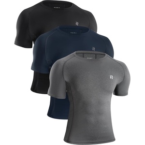 image:imageRunhit Mens Compression Shirts Short Sleeve Athletic T Shirt Cool Dry Workout Tops Sports Base Layer Undershirt3 PackblackGreyNavy Blue