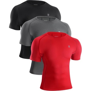 image:imageRunhit Mens Compression Shirts Short Sleeve Athletic T Shirt Cool Dry Workout Tops Sports Base Layer Undershirt3 PackblackGreyRed