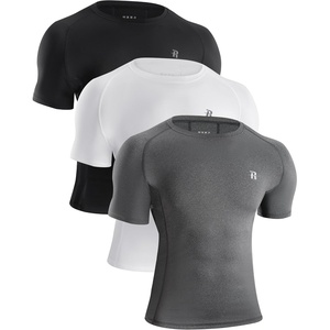 image:imageRunhit Mens Compression Shirts Short Sleeve Athletic T Shirt Cool Dry Workout Tops Sports Base Layer Undershirt3 PackblackWhiteGrey