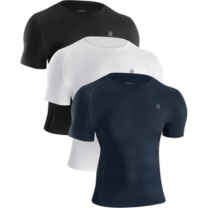 image:imageRunhit Mens Compression Shirts Short Sleeve Athletic T Shirt Cool Dry Workout Tops Sports Base Layer Undershirt3 PackblackWhiteNavy Blue