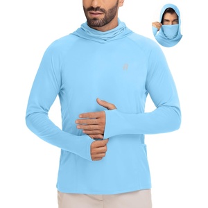image:imageRunhit Mens UPF 50 Fishing Shirt Hoodie with Mask UV Sun Protection Long Sleeve Shirt Rash Guard Hiking Lightweight CoolingBlue