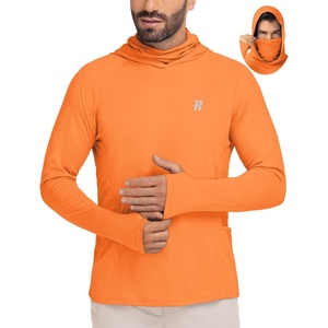 image:imageRunhit Mens UPF 50 Fishing Shirt Hoodie with Mask UV Sun Protection Long Sleeve Shirt Rash Guard Hiking Lightweight CoolingBright Orange