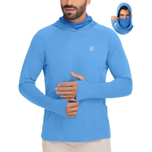 image:imageRunhit Mens UPF 50 Fishing Shirt Hoodie with Mask UV Sun Protection Long Sleeve Shirt Rash Guard Hiking Lightweight CoolingCampanula Blue