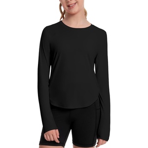 image:imageRunhit UPF 50 Rash Guard for Girls Quick Dry Athletic Tops Kids UV Sun Protection Shirt Workout Long Sleeve ShirtsBlack