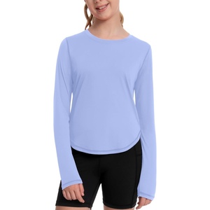 image:imageRunhit UPF 50 Rash Guard for Girls Quick Dry Athletic Tops Kids UV Sun Protection Shirt Workout Long Sleeve ShirtsLight Blue