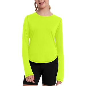 image:imageRunhit UPF 50 Rash Guard for Girls Quick Dry Athletic Tops Kids UV Sun Protection Shirt Workout Long Sleeve ShirtsLime Green
