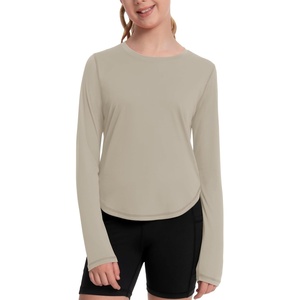 image:imageRunhit UPF 50 Rash Guard for Girls Quick Dry Athletic Tops Kids UV Sun Protection Shirt Workout Long Sleeve ShirtsOatmeal