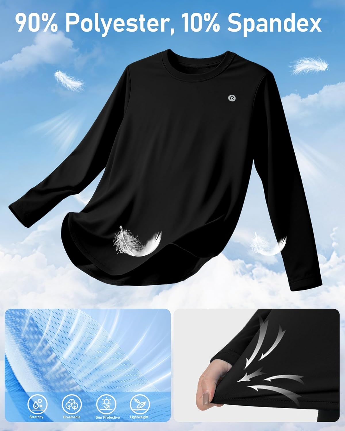 image:imageRunhit Womens Sun Shirt Long Sleeve UPF 50 Sun Protection Lightweight Tops SPF Quick Dry Workout Hiking Rash GuardBlack
