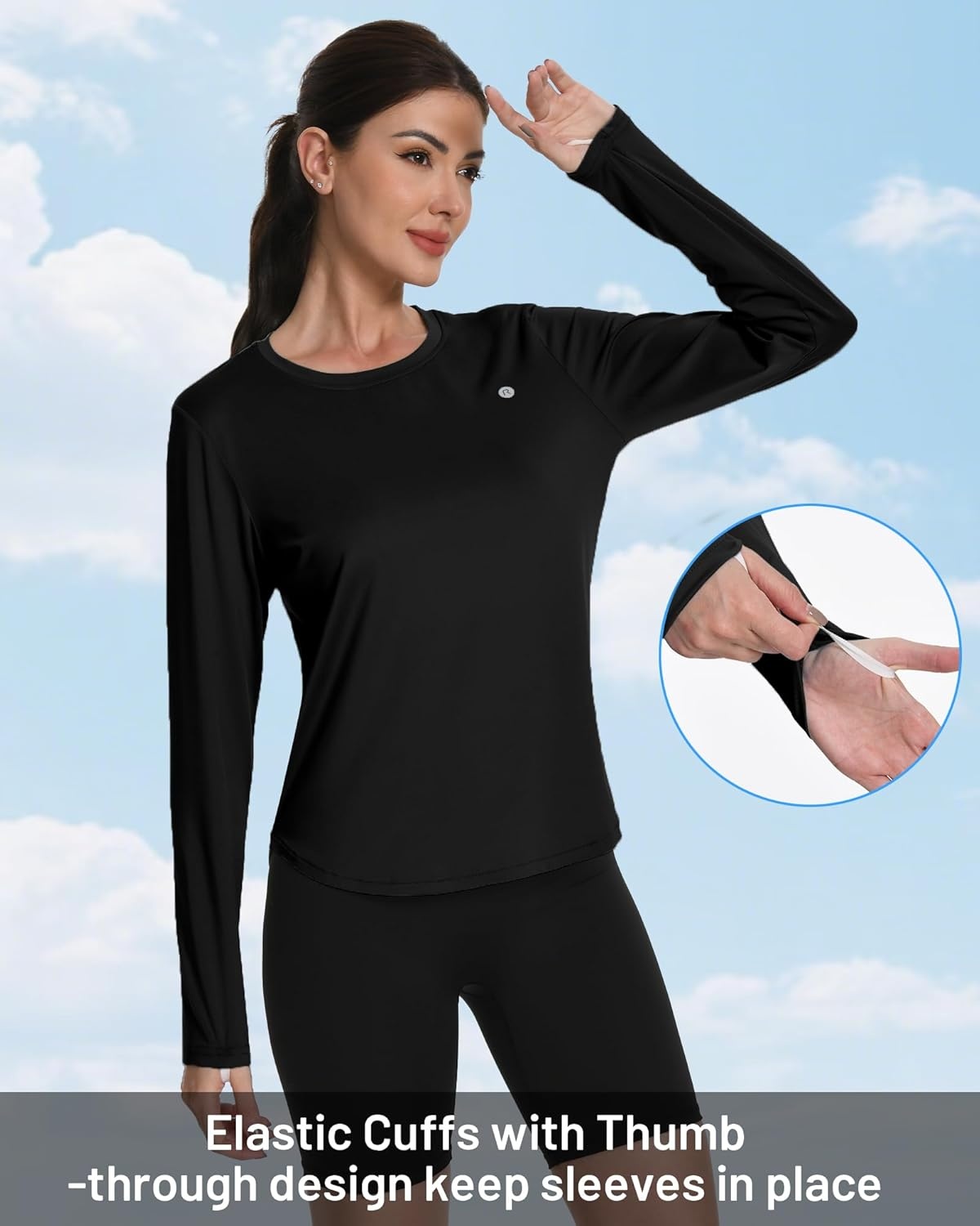 image:imageRunhit Womens Sun Shirt Long Sleeve UPF 50 Sun Protection Lightweight Tops SPF Quick Dry Workout Hiking Rash GuardBlack