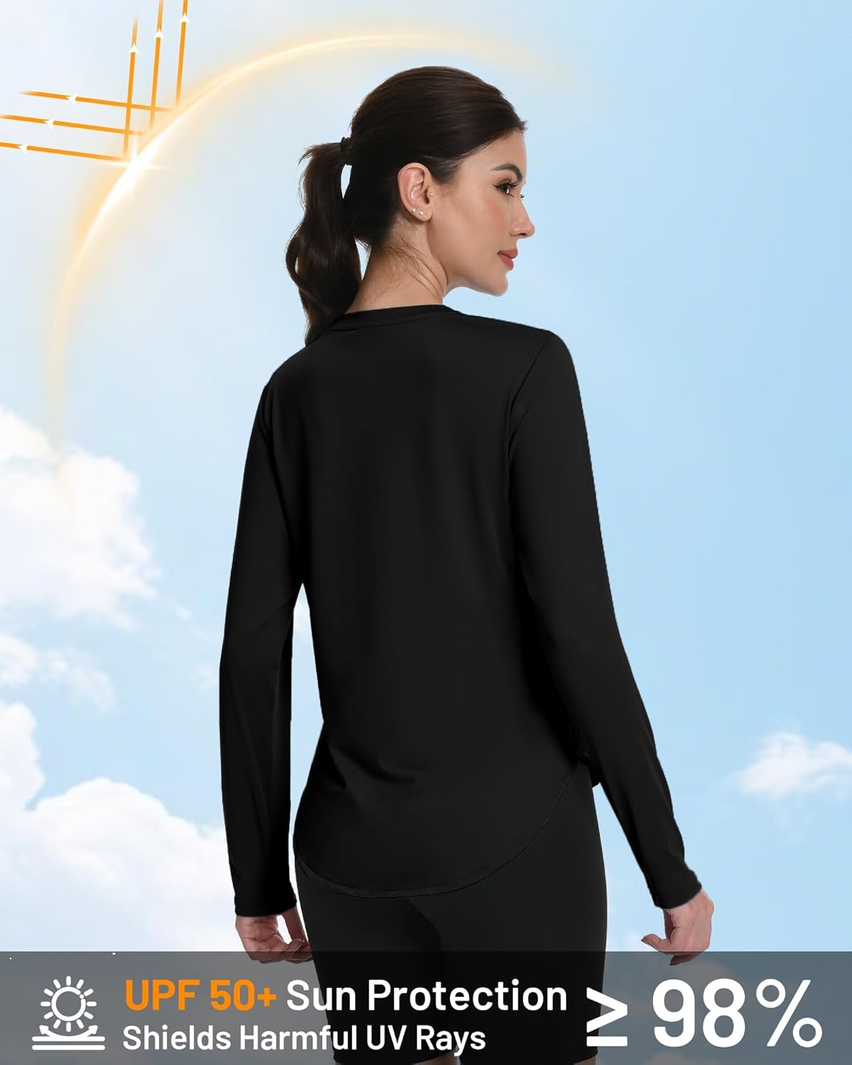image:imageRunhit Womens Sun Shirt Long Sleeve UPF 50 Sun Protection Lightweight Tops SPF Quick Dry Workout Hiking Rash GuardBlack