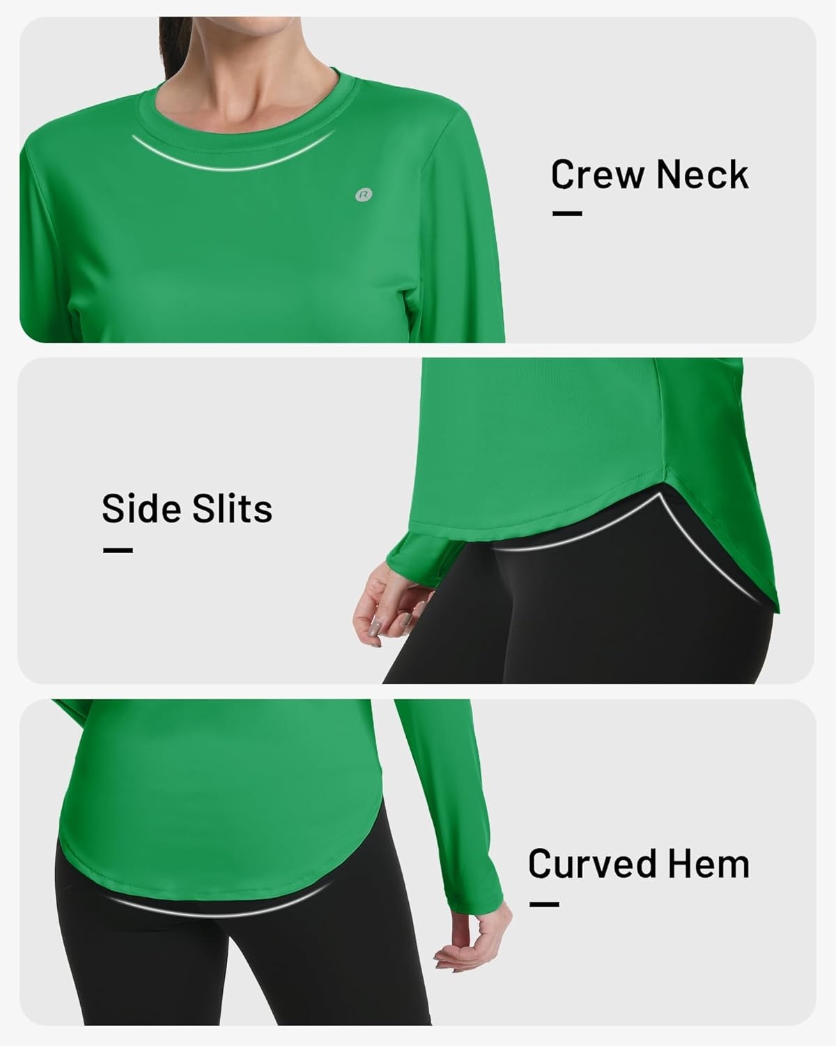 image:imageRunhit Womens Sun Shirt Long Sleeve UPF 50 Sun Protection Lightweight Tops SPF Quick Dry Workout Hiking Rash GuardBright Green