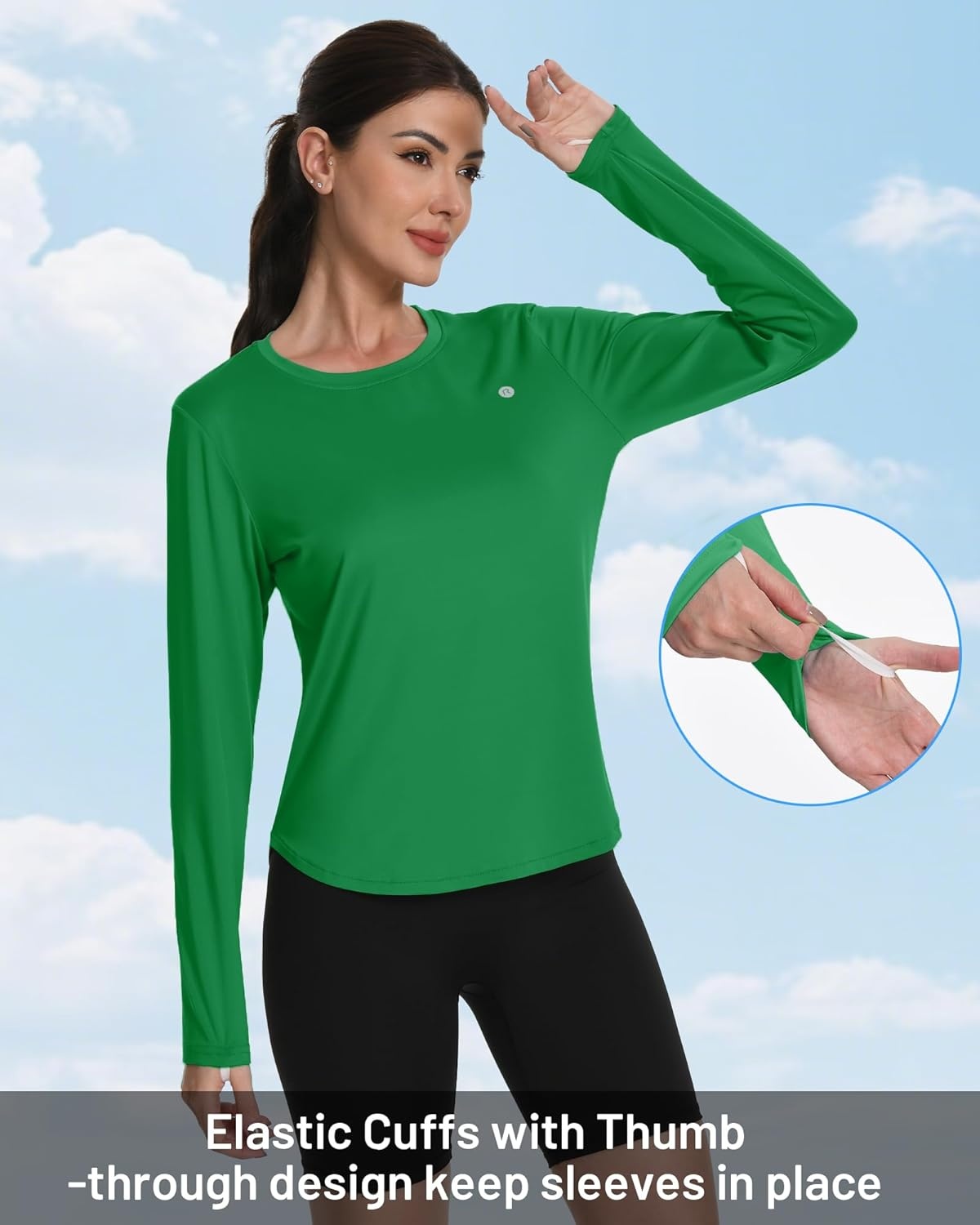 image:imageRunhit Womens Sun Shirt Long Sleeve UPF 50 Sun Protection Lightweight Tops SPF Quick Dry Workout Hiking Rash GuardBright Green