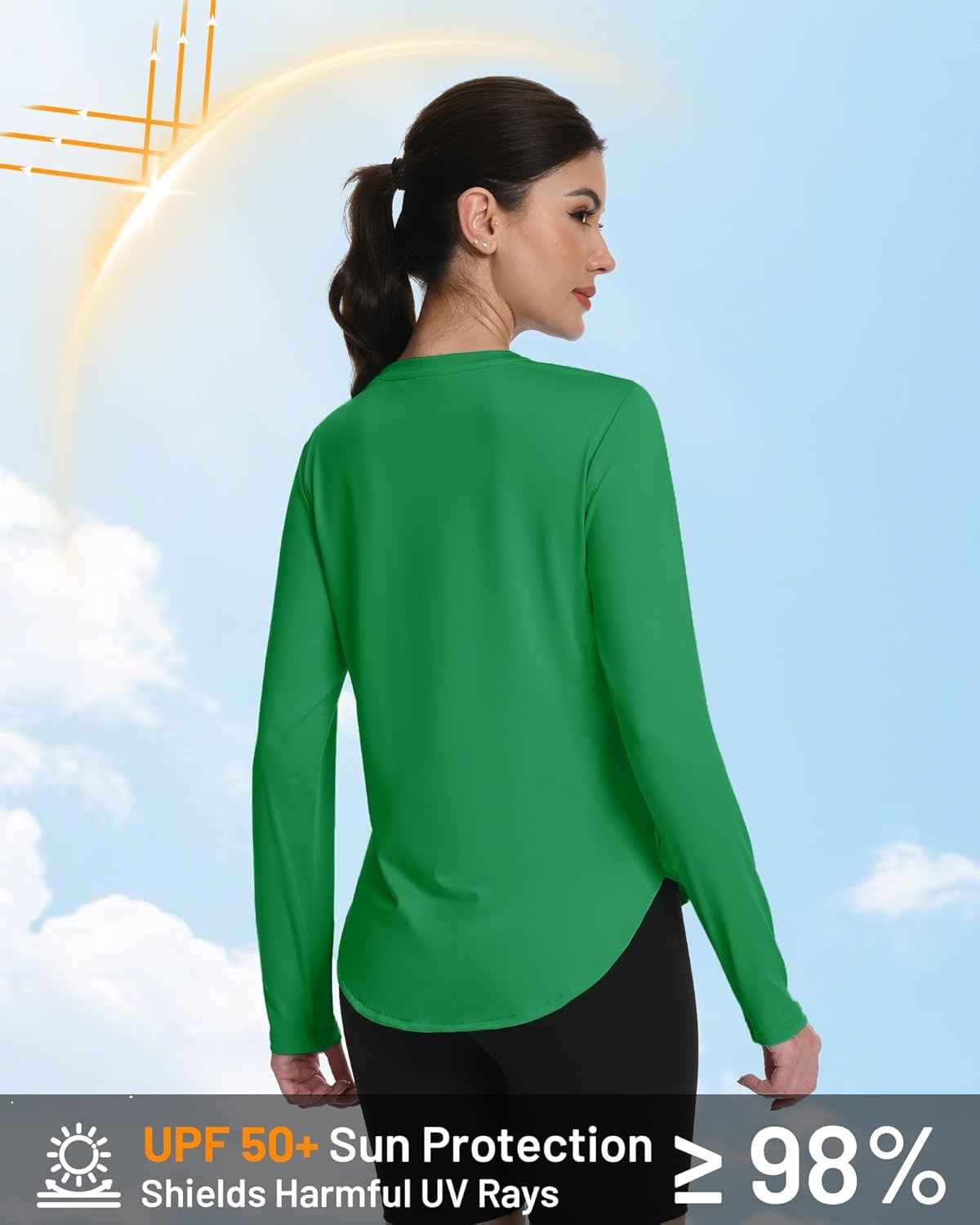 image:imageRunhit Womens Sun Shirt Long Sleeve UPF 50 Sun Protection Lightweight Tops SPF Quick Dry Workout Hiking Rash GuardBright Green