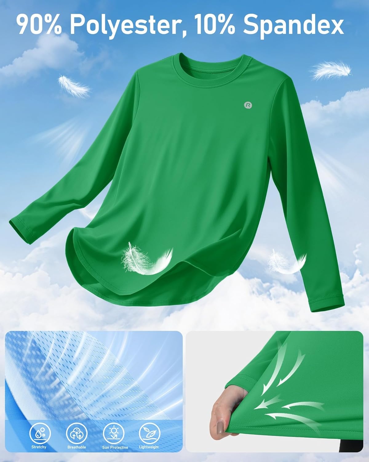 image:imageRunhit Womens Sun Shirt Long Sleeve UPF 50 Sun Protection Lightweight Tops SPF Quick Dry Workout Hiking Rash GuardBright Green