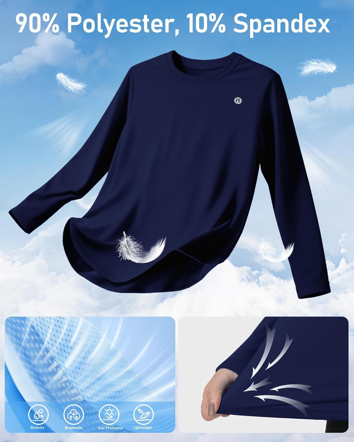 image:imageRunhit Womens Sun Shirt Long Sleeve UPF 50 Sun Protection Lightweight Tops SPF Quick Dry Workout Hiking Rash GuardDeep Sea Blue