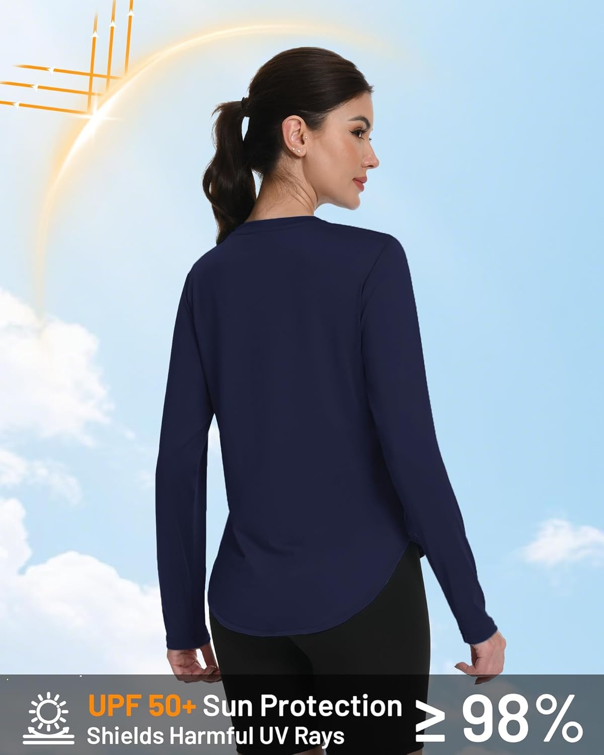 image:imageRunhit Womens Sun Shirt Long Sleeve UPF 50 Sun Protection Lightweight Tops SPF Quick Dry Workout Hiking Rash GuardDeep Sea Blue